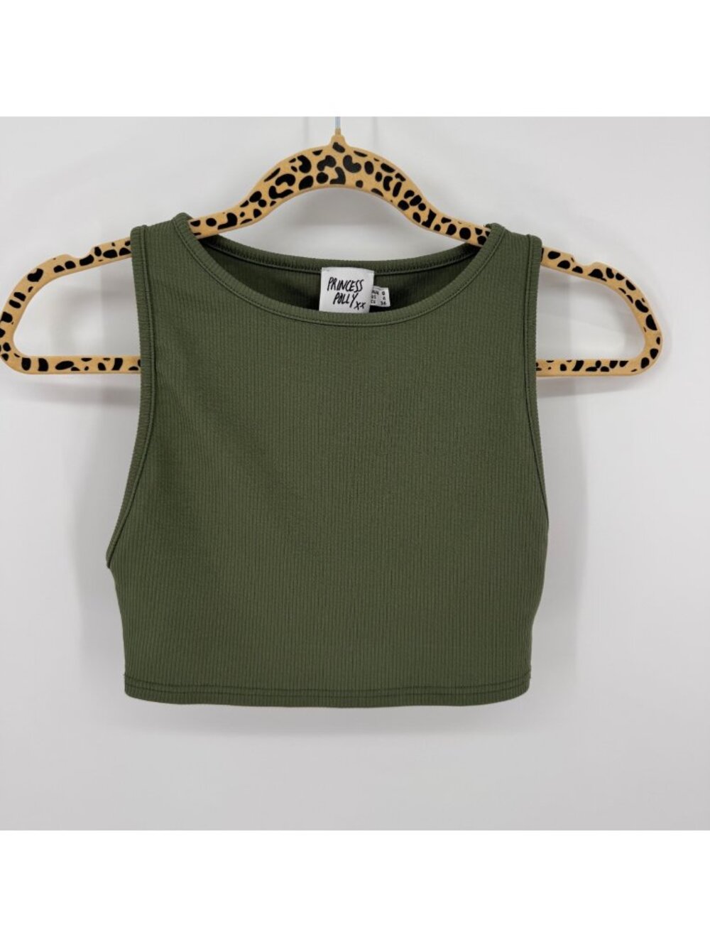 Princess Polly Olive Green Sleeveless Ribbed Cropped Tank Top Size 4